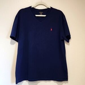 Polo Ralph Lauren Classic Fit T-Shirt V-Neck Short Sleeved Navy Red Pony size L